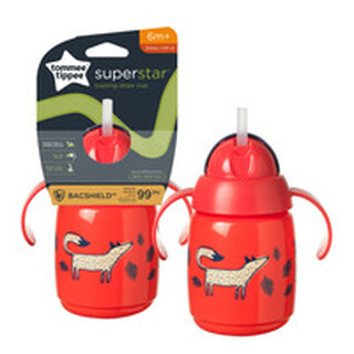 Tommee Tippee Babies Superstar Sippee Training Cup Sippy Straw Bottle, 300ml 6m+ , Red